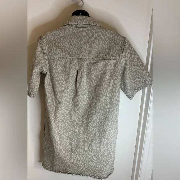 Women’s Leopard Denim Mini Shirtdress Print Recycle Cotton Blend , Collared - Picture 7 of 8